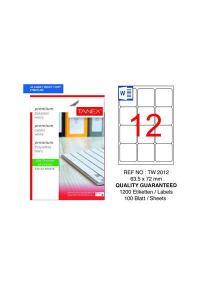 Tanex Tw-2012 63,5x72mm 100 Lü Lazer Etiket