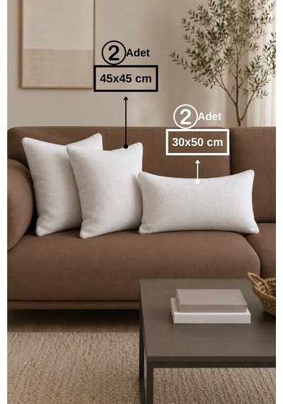 Chevron Bohem Dekoratif Punch Yastık Kırlent Kılıfı Krem 45 x 45