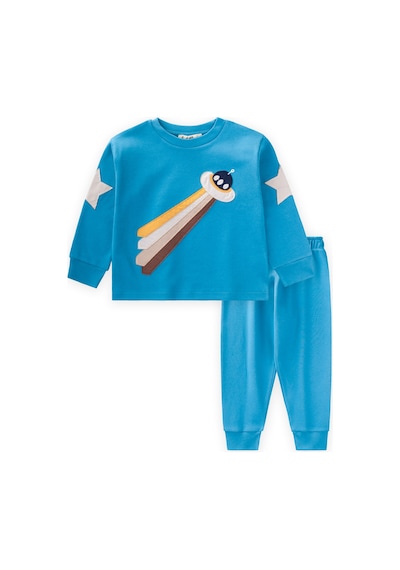 Cigit Uzay Aracı Aplikeli Pijama Takım 2-8 Yaş Mavi Mavi