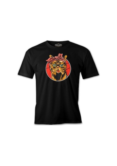 Cat With A Bandana Siyah Erkek Tshirt 001