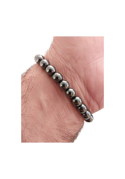 Dogal Taş Hematit Unisex Bileklik Metalik Gri