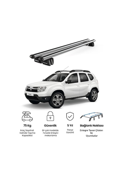 Pençe Dacia Duster 2010-2014 Uyumlu Gri Ara Atkı Port Bagaj Tavan Barı