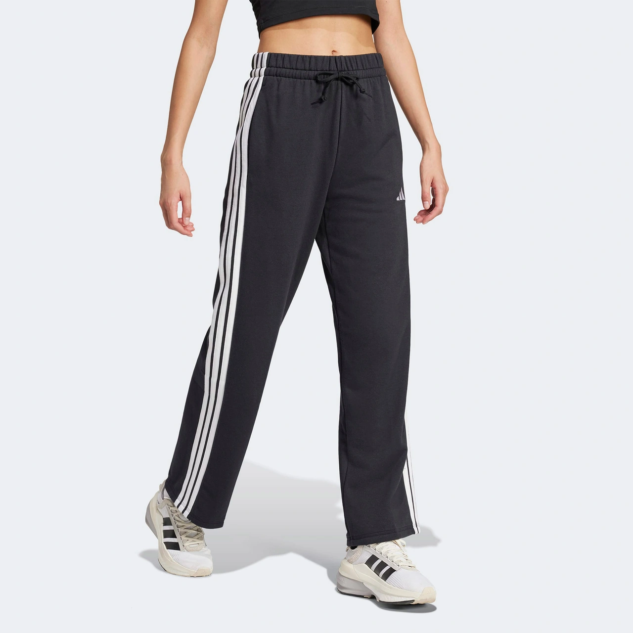 Adidas Essentials 3 Stripes Open Hem French Terry Kadın Siyah Eşofman Altı Jw7182 Siyah