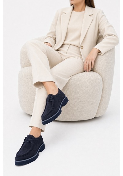 Luvi Shoes Talıa Lacivert Süet Hakiki Deri Bağcıklı Kadın Loafer Ayakkabı