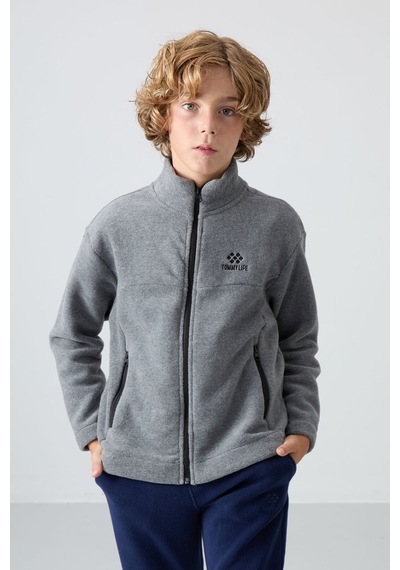 Tommylife Tommy Life Gri Melanj Kalın Yumuşak Dokulu Standart Fit Nakışlı Polar Erkek Çocuk Sweatshirt - 11223 Gri Melanj