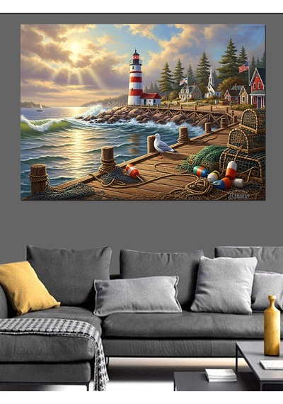 İstanbul Boğazı Deniz Feneri Dekoratif Kanvas - Mdf Ahşap Tablo