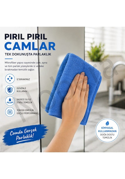 Nobera Mikrofiber Oto Cam Bezi 1 Adet 40x70 İz Bırakmayan Cam & Yüzey Temizlik Bezi Mavi