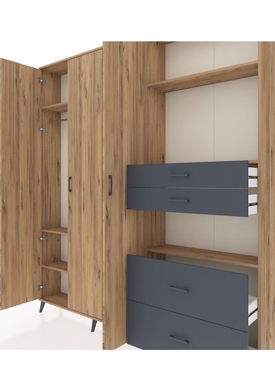 Arges Dolap 12 Raflı 4 Çekmeceli Tek Askılı 220x30x243 Çam-çam/antrasit Atlas Çam/antrasıt Arges Dolap 12 Raflı 4 Çekmeceli Tek Askılı 220x30x243 Çam-çam/antrasit Atlas Çam/antrasıt