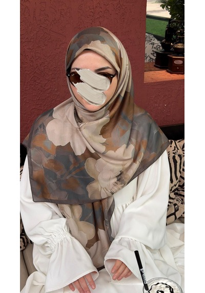 Qalortex Scarf Pamuklu Soft Meva Desen Eşarp-küf Yeşil Küf Yeşili