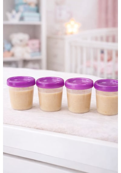 Vivart 4 Lü 180 Ml Anne Bebek Süt ve Mama Bebek Organik Besin Ölçekli Sızdırmaz Kapaklı Saklama Kabı Mor