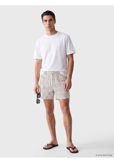 Lcw Swımwear Bej Kısa Boy Kareli Erkek Deniz Şortu