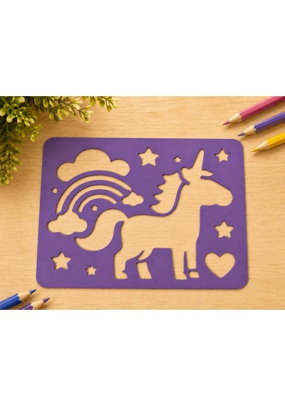 3d Baskı Unicorn Ve Gökkuşağı Çizim Şablonu - Desen Kalıbı - Mor