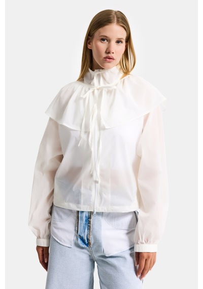 Itsbasic Kadın Ekru W5 Oversize Yakalık Detaylı Özel Kumaş Tasarım Yağmurluk Beyaz