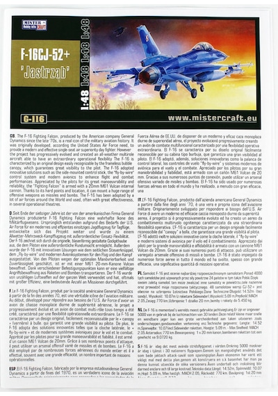Mistercraft G116 1/48 F-16c Block 52 + Jastrzab Hawk Savaş Uçağı Plastik Model Kiti
