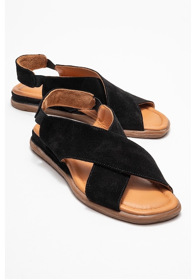 Luvishoes Luvi Shoes 706 Hakiki Deri Siyah Süet Kadın Sandalet Siyah Süet