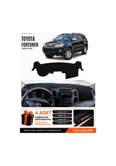 Toyota Fortuner 2005-2014 Uyumlu Torpido Örtüsü, Torpido Kılıfı - Siyah Bej