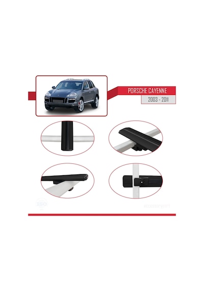 Porsche Cayenne 2003-2011 Arası İle Uyumlu Basic Model Ara Atkı Tavan Barı Siyah 3 Adet