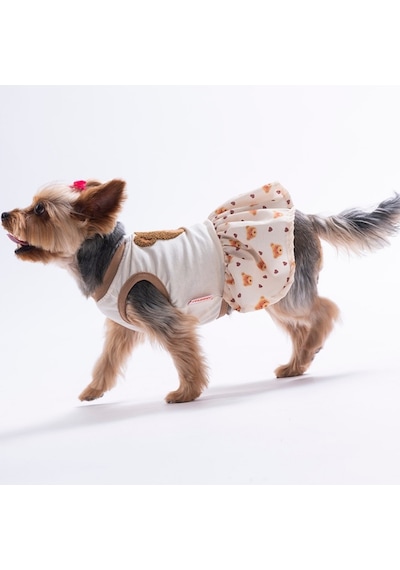 Teddy Belle Ayıcık Desenli Kedi Köpek Elbisesi - Kedi Köpek Kıyafeti