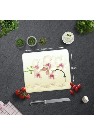 Decorıta Krem Orkide Desen/ Cam Kesme Tahtası 29cm X 34cm Diğer