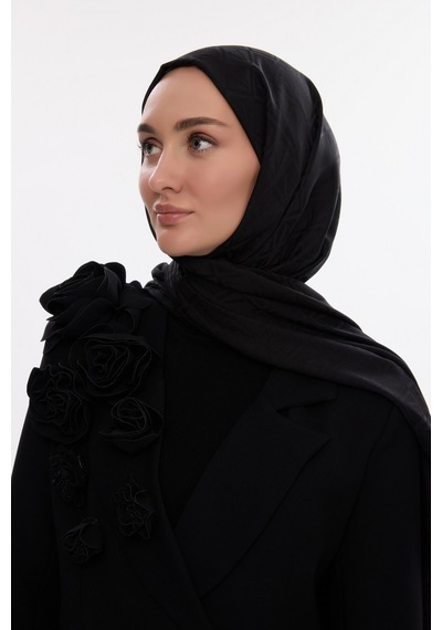 Mirsoy Scarf İpeksi Jakar Şal V Desen Siyah