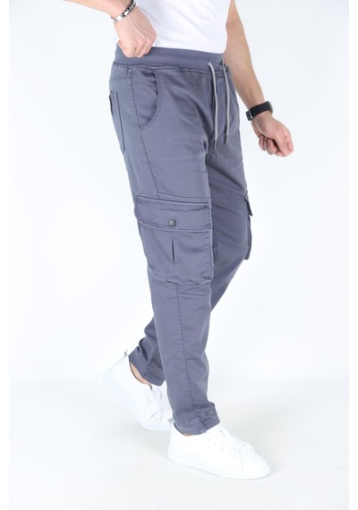 Blayn Jeans Erkek Açık Gri Kargo Cepli Paça Bel Lastikli Likralı Kargo Cep Pantolon