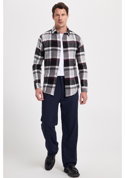 Tudors Erkek Slim Fit Dar Kesim Kareli Kışlık Oduncu Gömlek-42351 Gri