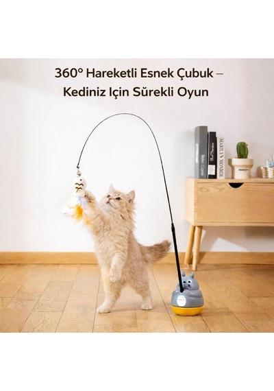 Otomatik Kedi Oyuncağı Ve İnteraktif Kedi Oltalama Seti - 360 Hareketli Esnek Çubuklu Eğlenceli Kedi Oyun Topu, Yavru Ve Yetişkin Kediler İçin Zeka Geliştirici Avcılık Oyuncağı