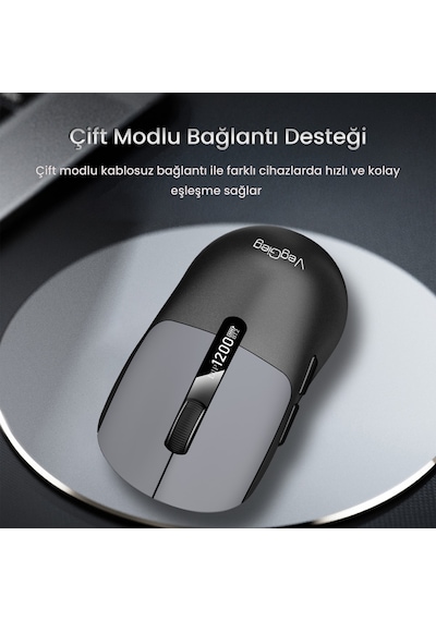 Veggieg G900 Dual-mode Bluetooth 5.3 Ve 2.4ghz 3600dpı Ekranlı Şarjlı Optik Kablosuz Mouse Siyah -