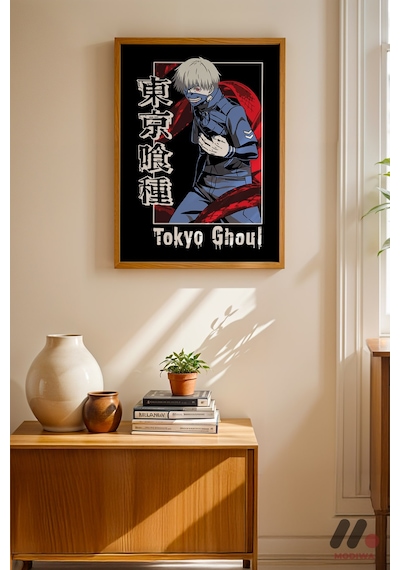 Tokyo Ghoul Kaneki Maske Poster, Ahşap Çerçeveli Duvar Tablosu - Anime Severlere Özel Hediye