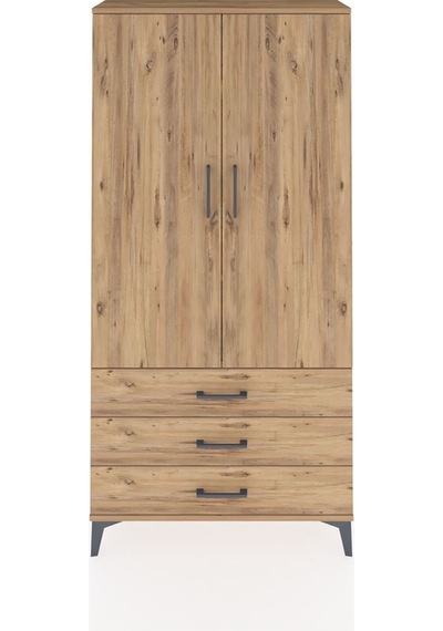 Arges Dolap 3 Raflı 3 Çekmeceli 2 Kapaklı 88x30x182 Çam-çam Atlas Çam