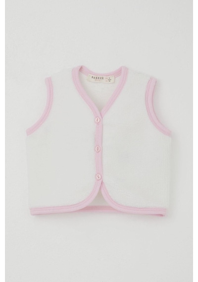 Breeze Kız Bebek Polar Yelek Düğmeli 0-9 Ay, Beyaz Beyaz