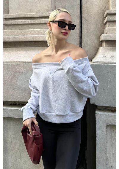 Madmext Karmelanj Kayık Yaka Kadın Sweatshirt Mg2239 Karmelanj Kar Melanj