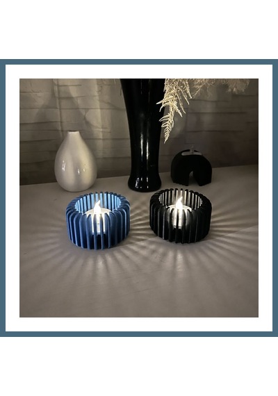 Bezos 3d Baskı Modern Çizgili Mumluk - Tealight Mumluk 1 Adet -mavi Agc