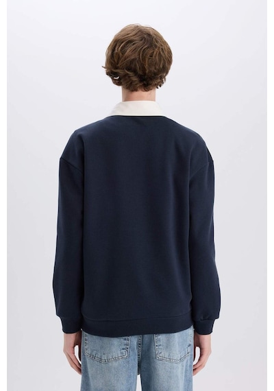 DeFacto Boxy Fit Polo Yaka Basic Düz Sweatshirt E6523AX24WNNV82 Lacivert DeFacto Boxy Fit Polo Yaka Basic Düz Sweatshirt E6523AX24WNNV82 Lacivert