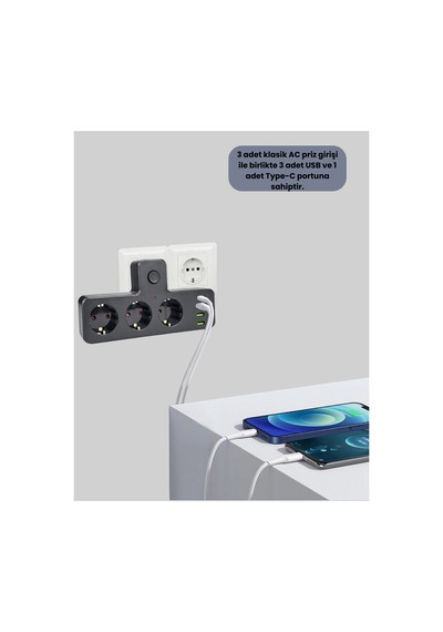 Trendlia 7 Portlu Çoklu Priz Usb Ve Type-c Girişli Akıllı Güç Ünitesi Çok Renklı 0 - 2 M