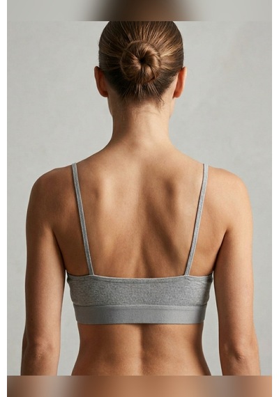 Mataş Kadın İnce İp Askılı Pedli Fitilli Pamuklu Büstiyer Crop Bralette Gri