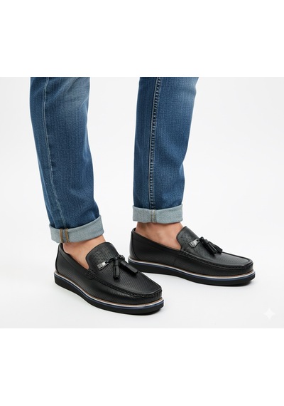 Loafer Eva Taba Siyah Deri