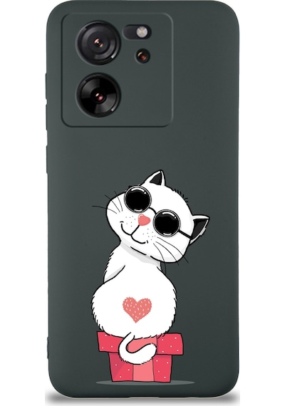Xiaomi Mi 13t Pro İle Uyumlu Coolcat Tasarımlı Yeşil Lansman Kılıf Çok Renkli