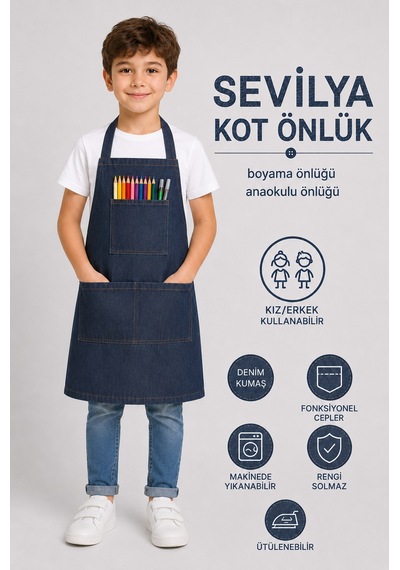 Çocuk Kot Mutfak Önlüğü Antrasit