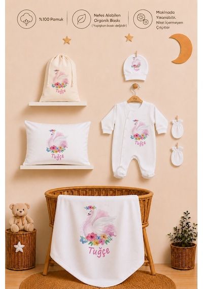 Pia Baby Kız Bebek İsimli %100 Pamuk Hastane Çıkışı 6 Parça Tulum Şapka Eldiven Hediye Seti 2097tybk0x Krem