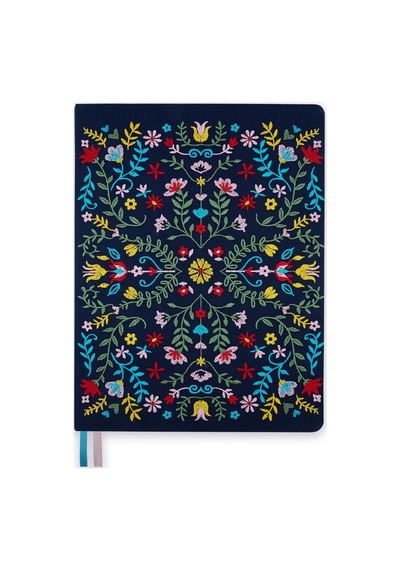 19x25 Ciltli Nakışlı Kapak- Navy Folk Çok Renkli