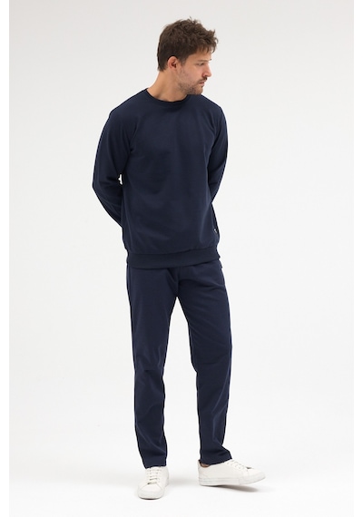 Mmetalic Lacivert Relaxed Fit Bisiklet Yaka Sweatshirt Düz Paça Erkek Eşofman Takımı Mtlce3847