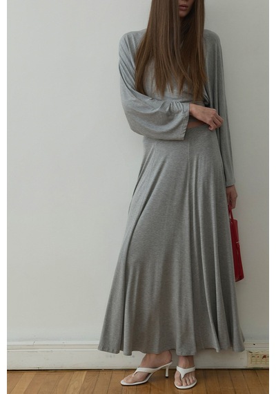 Suud Collection Gri Kate Dökümlü Uzun Etek