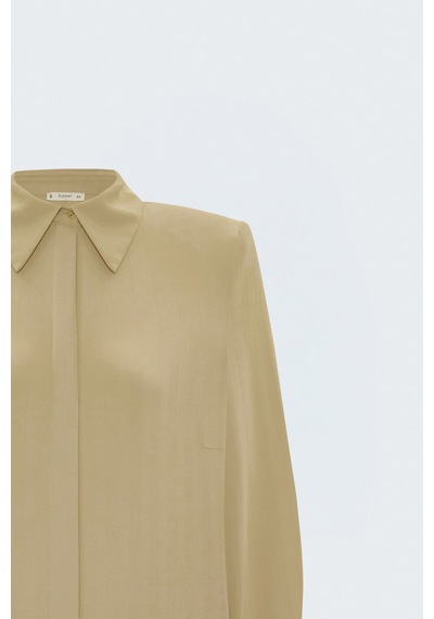 Sateen Çizgi Desenli Gömlek - Bej-137837