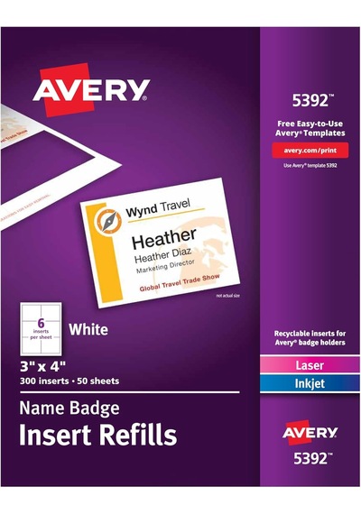 Avery İsim Rozet Uçları, Baskı Veya Yazma, 7 X 10 Cm, 300 Kart St
