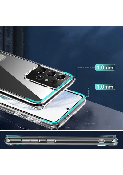 Galaxy S21 Ultra Kılıf Standlı Şeffaf Silikon Zore L-Stand Kılıf Renksiz