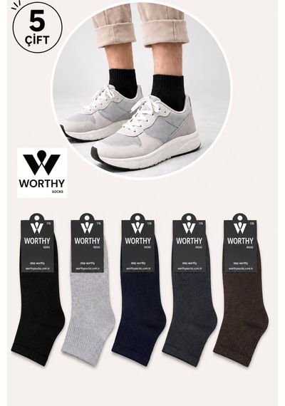 Worthy Socks 5'li Erkek Pamuklu Patik Bilek Çorap Çok Renkli