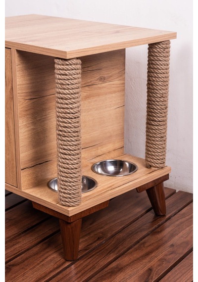 Tahta Karınca Minimalist Tırmanma Halatlı Mobilya Kedi Evi + Mama Kabı