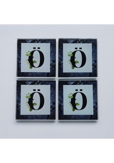Decorita Cam Bardak Altlığı Ö Harfli Tasarım 4'lü Takım 10 x 10 CM Çok Renkli
