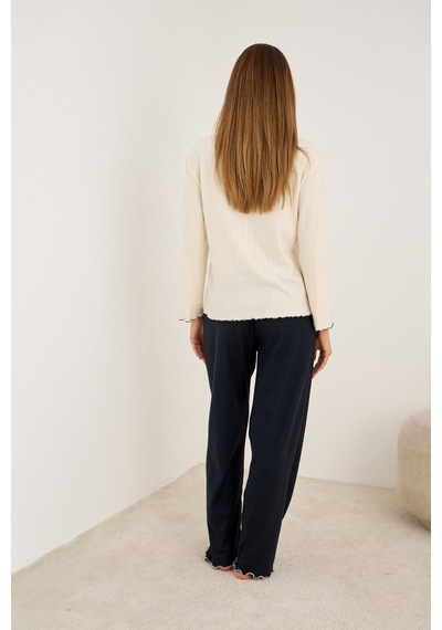 Siyah İnci Örme İnterlok Pijama Takım25226009 Lacivert